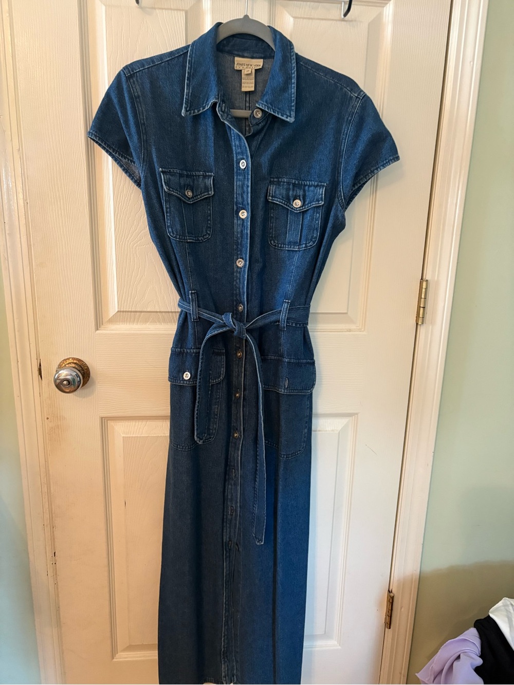 Jones New York Dark Blue Denim Maxi Shirt Dress